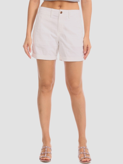 GAP Women White 5 Inch Upturned Hem Cotton Stretch Shorts