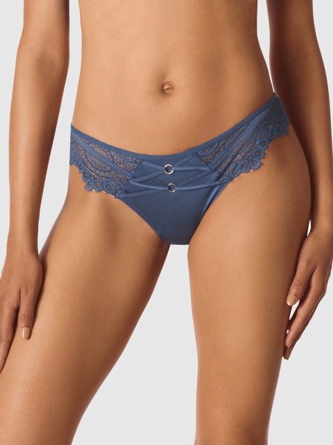 La Senza Women Blue Self-Design Lace Thongs 11152290-41M6