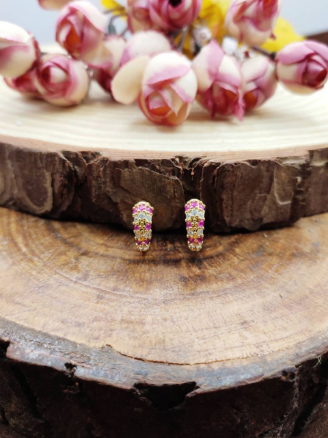 Sia Art Jewellery Pink Gold-Plated Cubic Zircon Circular Hoop Earrings