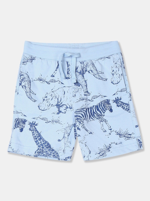 GAP Toddler Boys Light Blue Allover Animal Print Pull On Shorts
