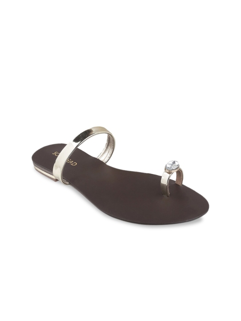 SOLE HEAD Women Gold-Toned Embellished One Toe Flats