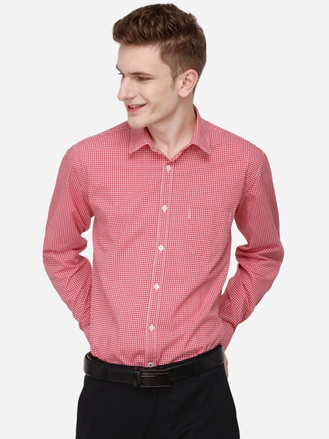 Greenfibre Men Red & White Regular Fit Checked Formal Shirt