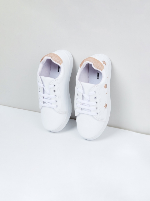 max Girls White & Gold-Toned Colourblocked Sneakers