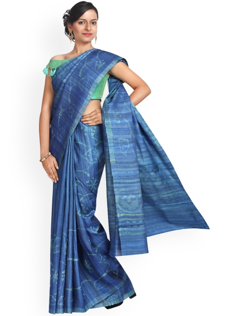 Vijayalakshmi Silks Blue Pure Silk Printed Tussar Saree