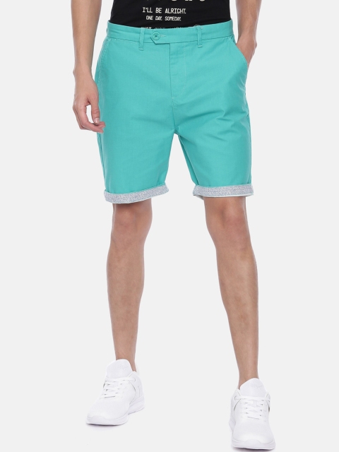 Breakbounce Men Sea Green Solid Slim Fit Chino Shorts