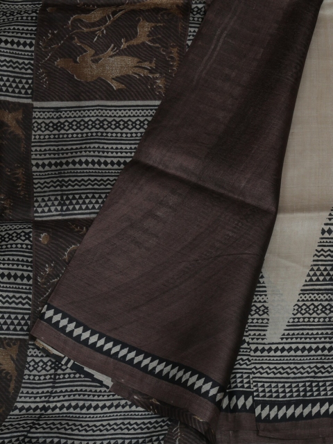 Pothys Cream-Coloured & Black Jute Silk Woven Design Saree