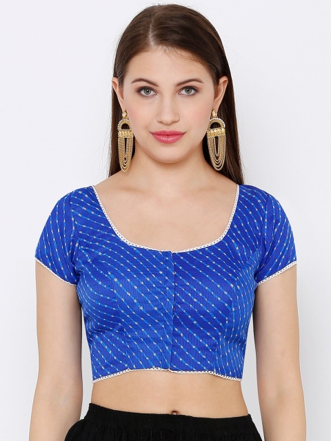 SALWAR STUDIO Women Blue Printed Readymade Saree Blouse