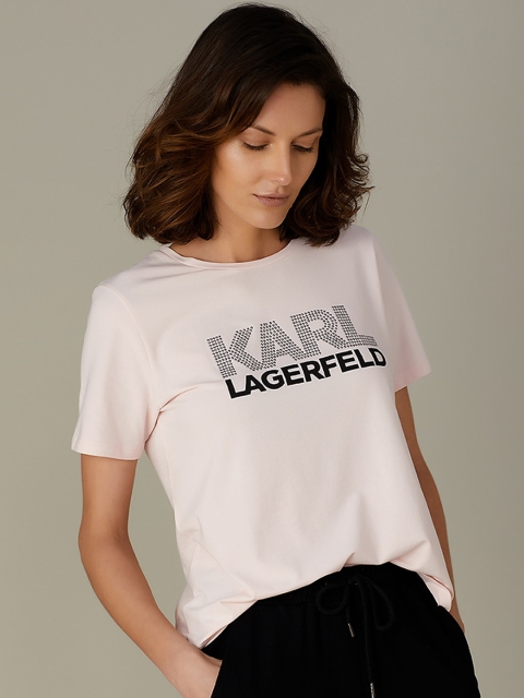 COVER STORY by KARL LAGERFELD Women Pink Printed Round Neck T-shirt
