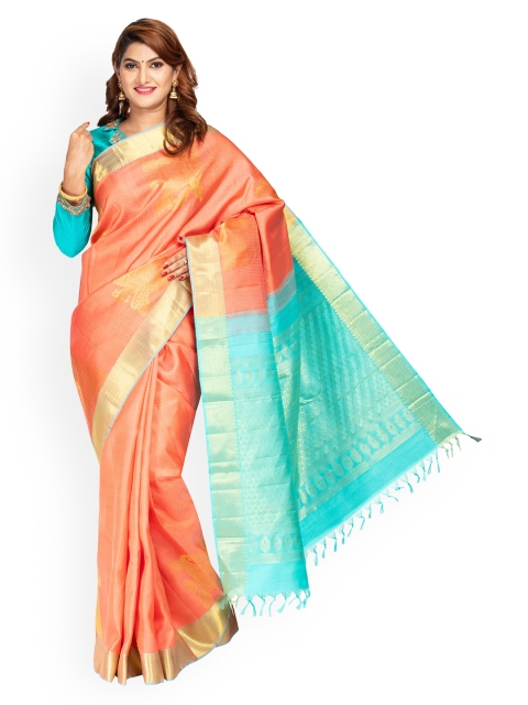 Vijayalakshmi Silks Blue & Orange Pure Silk Woven Design Kanjeevaram Saree
Vijayalakshmi Silks Blue & Orange Pure Silk Woven Design Kanjeevaram Saree
