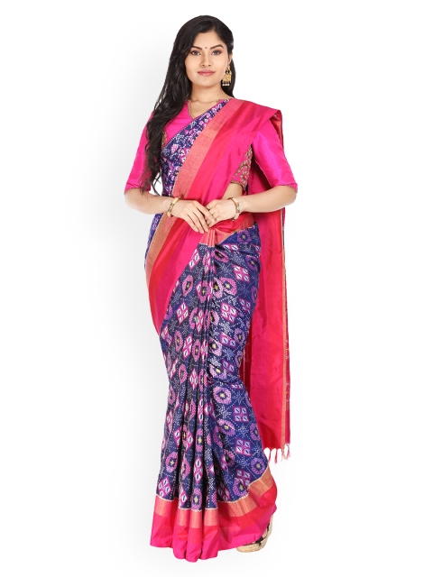 Vijayalakshmi Silks Blue & Pink Woven Design Ikkat Patola Silk Saree
