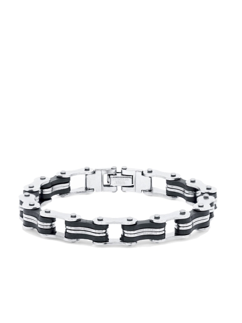 Yellow Chimes Men Black & Silver Stainless Steel Rhodium-Plated Link Bracelet