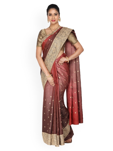 Vijayalakshmi Silks Maroon & Grey Pure Silk Embroidered Tussar Saree