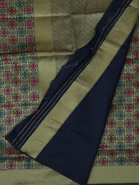 Pothys Navy Blue & Gold-Toned Jute Silk Woven Design Saree