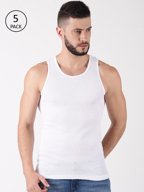 Force NXT Men Pack Of 5 White Solid Innerwear Vests MNFF-237-PO5