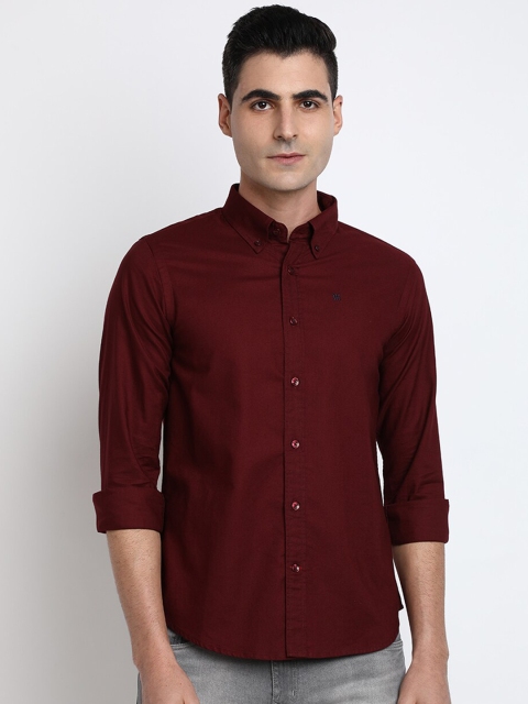 TED HARBOR Men Maroon Slim Fit Solid Casual Shirt