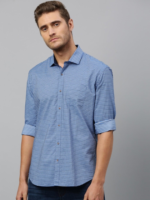 RARE RABBIT Men Blue Regular Fit Striped Casual Shirt