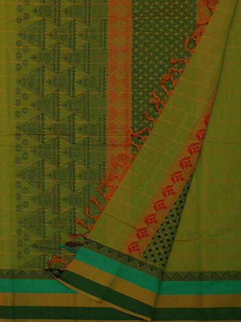 Pothys Green & Orange Polycotton Woven Design Saree