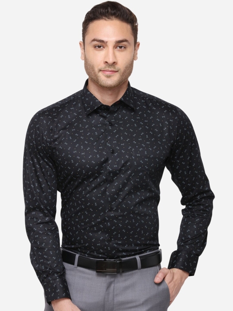 Greenfibre Men Black Slim Fit Printed Semiformal Shirt