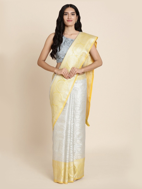 Koskii Grey & Gold-Toned Tissue Woven Design Saree