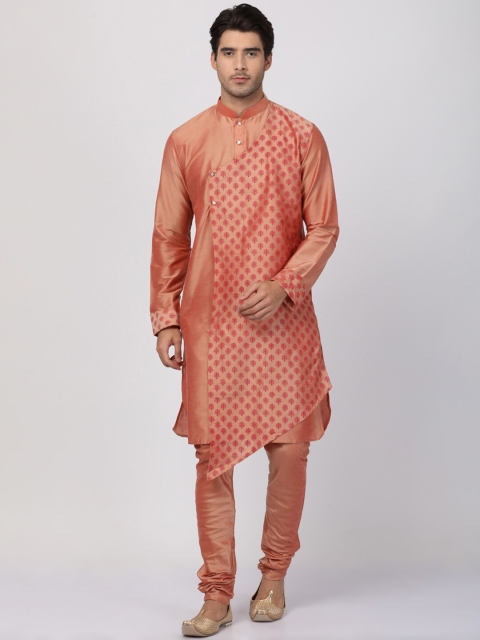 VASTRAMAY Men Pink & Red Printed Kurta with Churidar