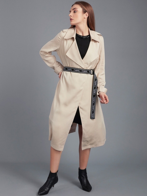 COVER STORY by KARL LAGERFELD Women Beige Solid Tailored Jacket With Belt