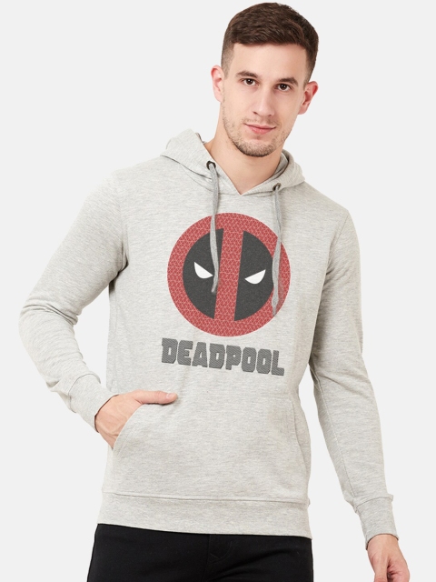 Free Authority Men Grey & Red Deadpool Printed Hooded Sweatshirt