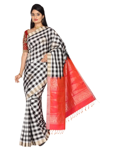 Vijayalakshmi Silks Black & White Pure Silk Checked Saree