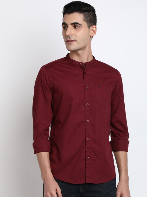 TED HARBOR Men Maroon Slim Fit Solid Casual Shirt