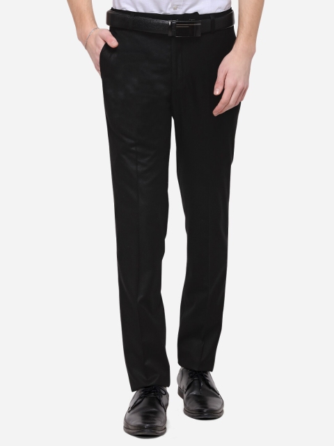 METAL Men Black Slim Fit Self Design Formal Trousers