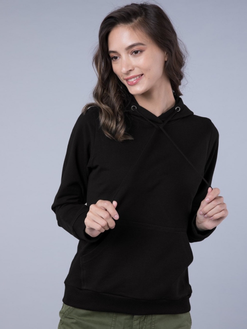 Bewakoof Women Black Solid Hooded Fleece Sweatshirt