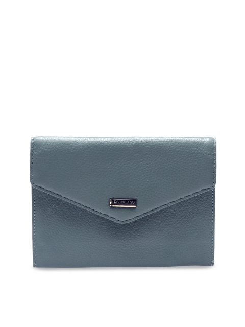 Da Milano Men Blue Solid Leather Envelope Wallet