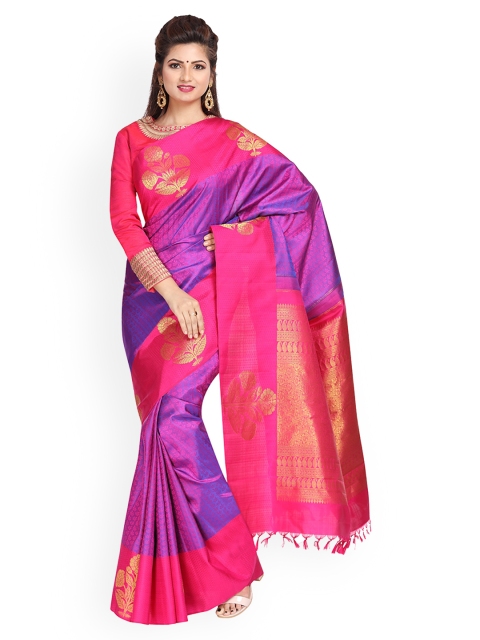 Vijayalakshmi Silks Blue & Pink Pure Silk Woven Design Kanjeevaram Saree