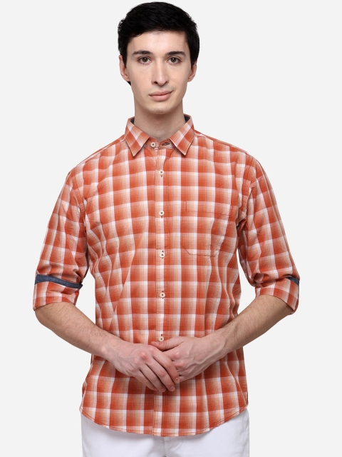Greenfibre Men Orange Regular Fit Checked Casual Shirt