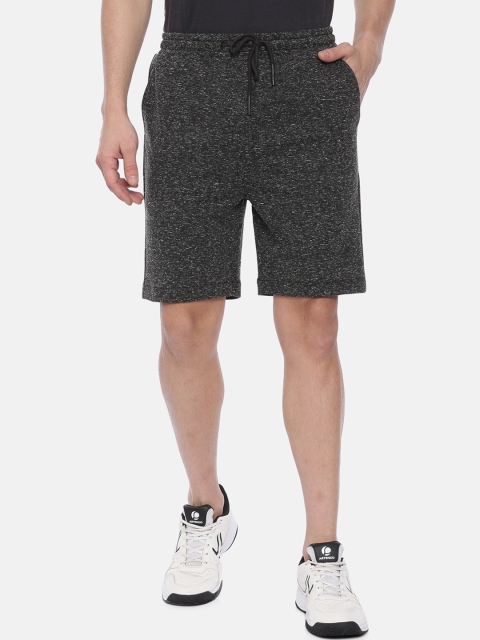 Breakbounce Men Black & White Self Design Slim Fit Sports Shorts