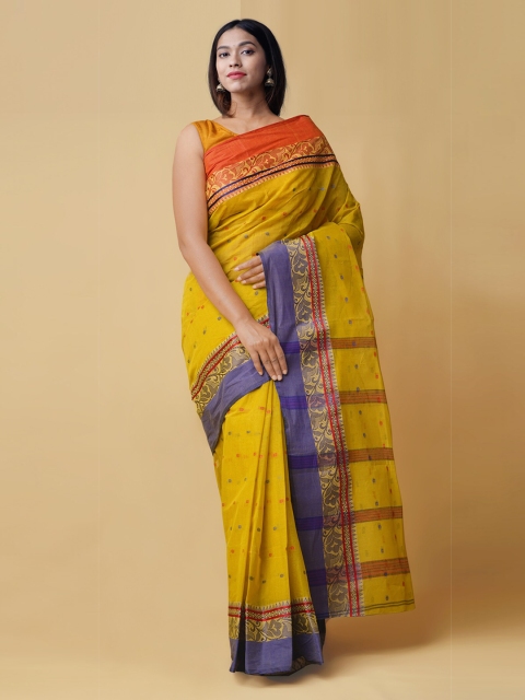 Unnati Silks Yellow Woven Design Handloom Pure Cotton Saree
