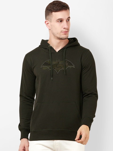 Free Authority Men Olive Green Batman Printed Hooded Sweatshirt