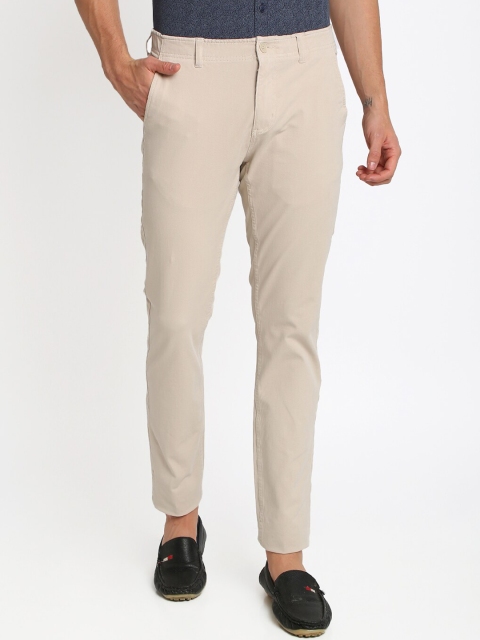 Crocodile Men Beige Smart Slim Fit Solid Chinos