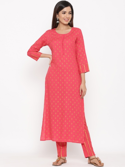 kipek Women Pink Printed Kurta with Trousers