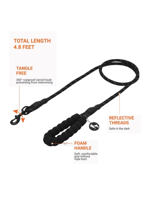 Heads Up For Tails Black Rope Dog Leash