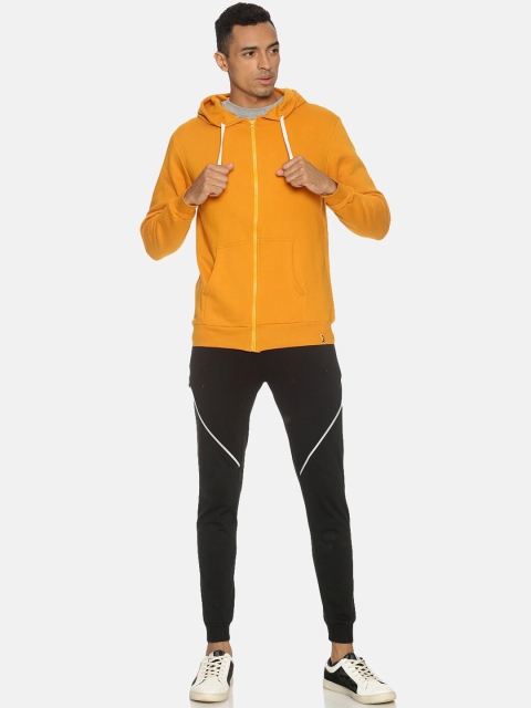 Campus Sutra Men Mustard Yellow & Black Solid Hooded Tracksuit