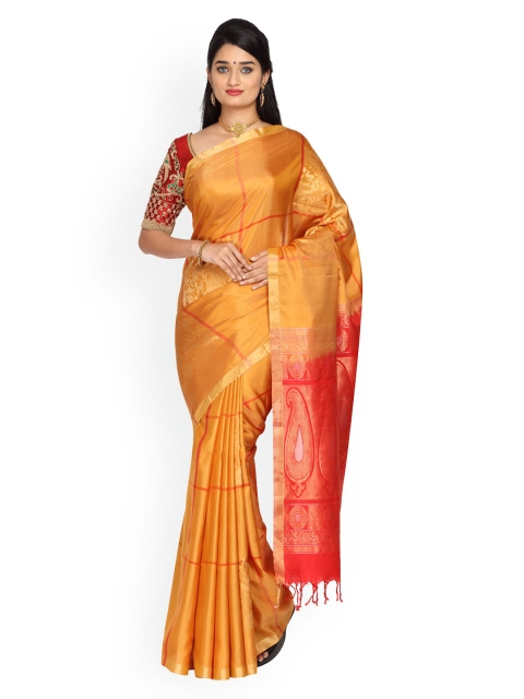Vijayalakshmi Silks Yellow & Red Pure Silk Woven Design Saree