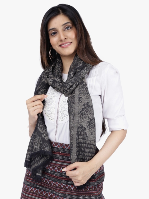 Scarves & Glitters Women Black Self Design Scarf