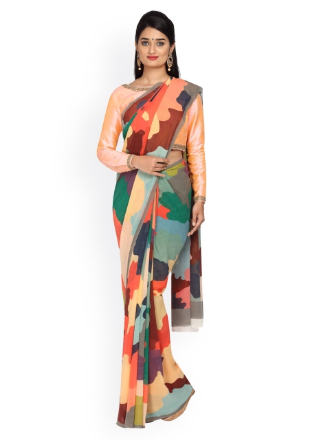 Vijayalakshmi Silks Brown & Green Pure Silk Printed Saree