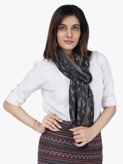 Scarves & Glitters Women Black & Grey Self Design Scarf