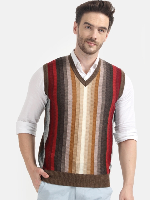 Monte Carlo Men Brown Striped Sweater Vest Sweater
