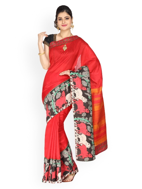 Vijayalakshmi Silks Black & Gold-Toned Pure Silk Solid Saree