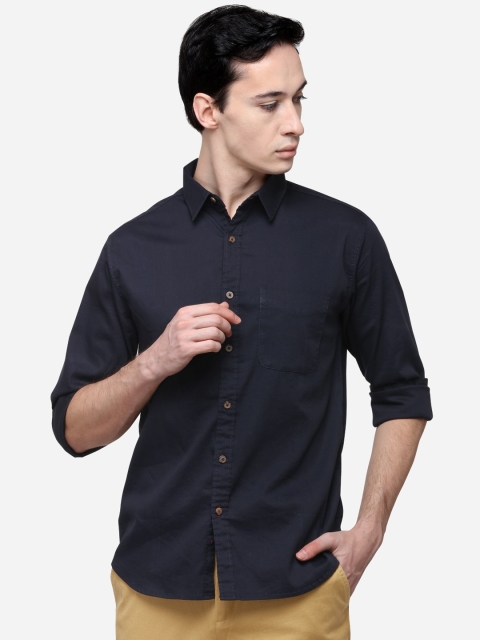 Greenfibre Men Navy Blue Slim Fit Solid Casual Shirt