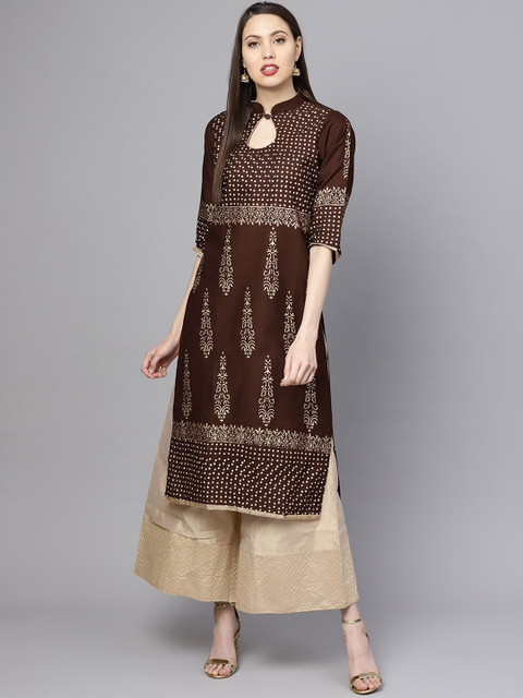 ZOEYAMS Women Brown Printed Straight Kurta 
ZOEYAMS Women Brown Printed Straight Kurta