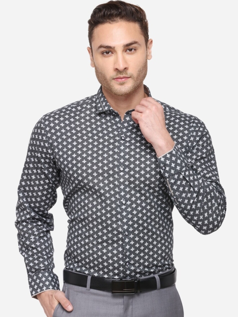 JB STUDIO Men Grey & White Slim Fit Self Design Formal Shirt