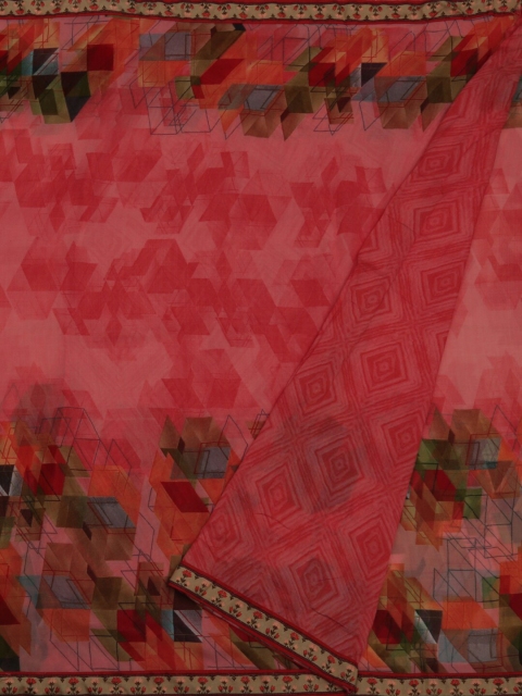 Pothys Pink Printed Jute Cotton Saree
